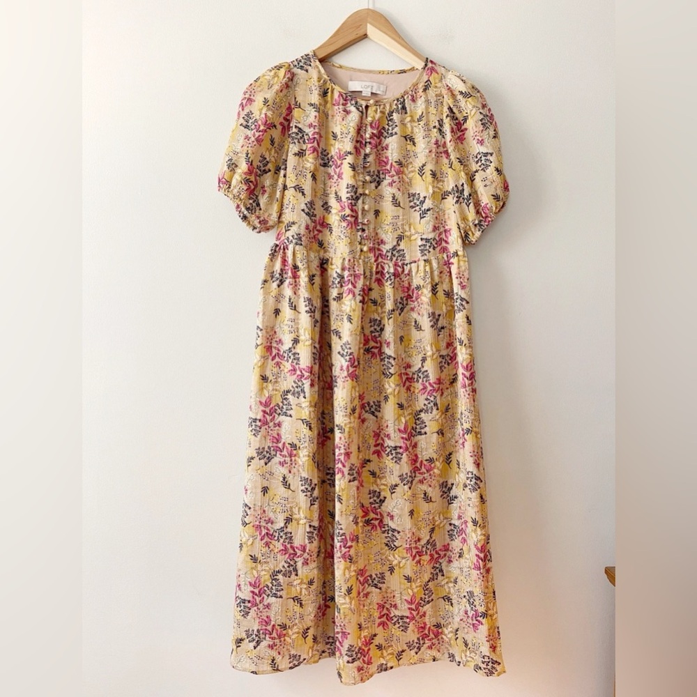 LOFT Floral Tiered Midi Dress XS | Cottagecore Boho Fairy Floral | Retail $89 - Picture 2 of 7
